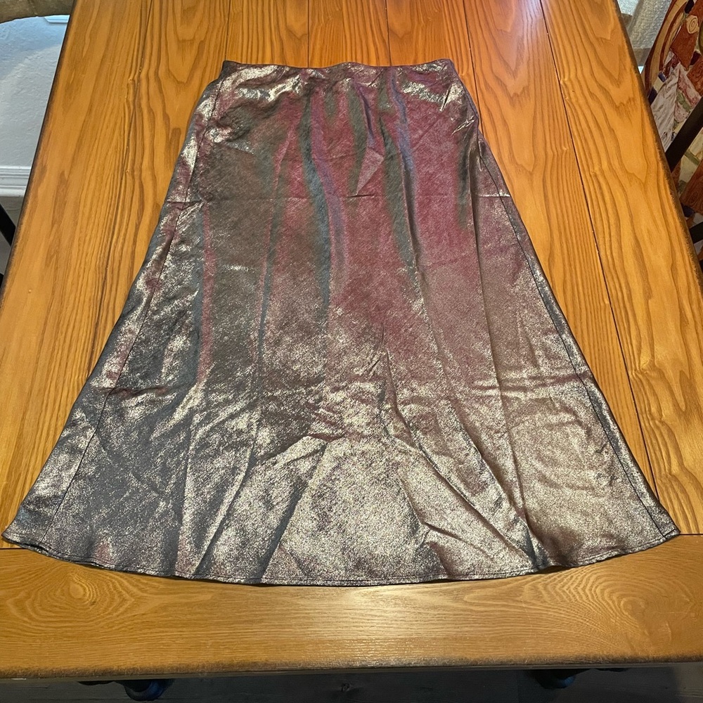 NWT Loft Silver Metallic Midi Skirt- Size Small